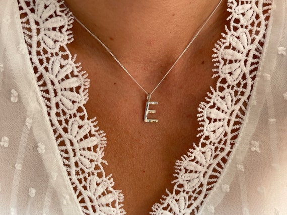Small Letter E Necklace, Paved Initial E Necklace, Personalized Jewelry,  Tiny Monogram Pendant, Birthday Gift for Her - Etsy