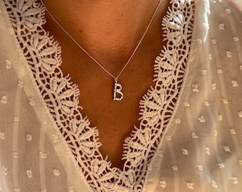 Sterling Silver Letter B Necklace | Letter B Pendant | Hammered Letters Charm | Delicate Necklace | Alphabet Necklace | Letter Jewelry