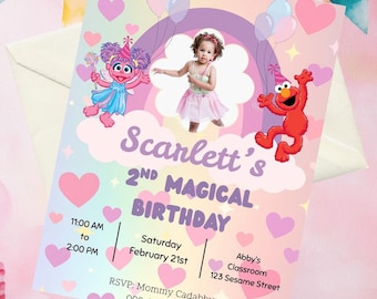Abby Cadabby und Elmo Geburtstagsparty einladen | Personalisiert |Sesamstraße | Bearbeitbare Canva Vorlage | Sofort Download