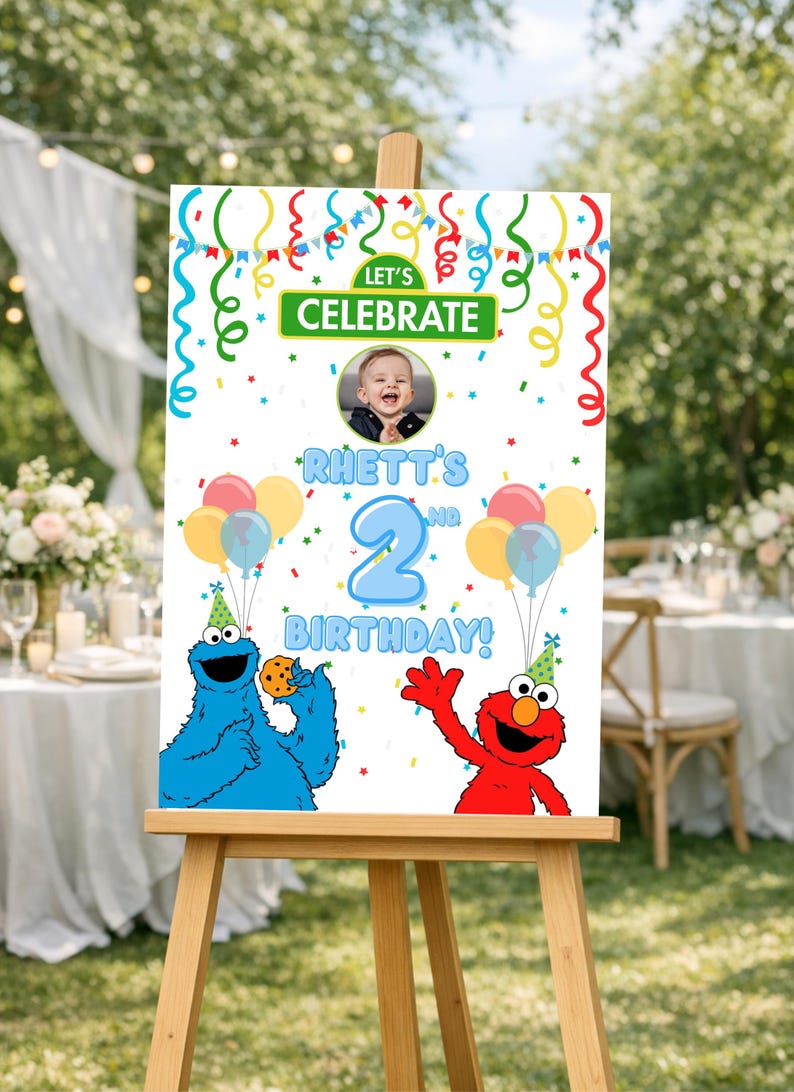 Elmo and Cookie Monster Sesame Street Editable Birthday Welcome Sign ...