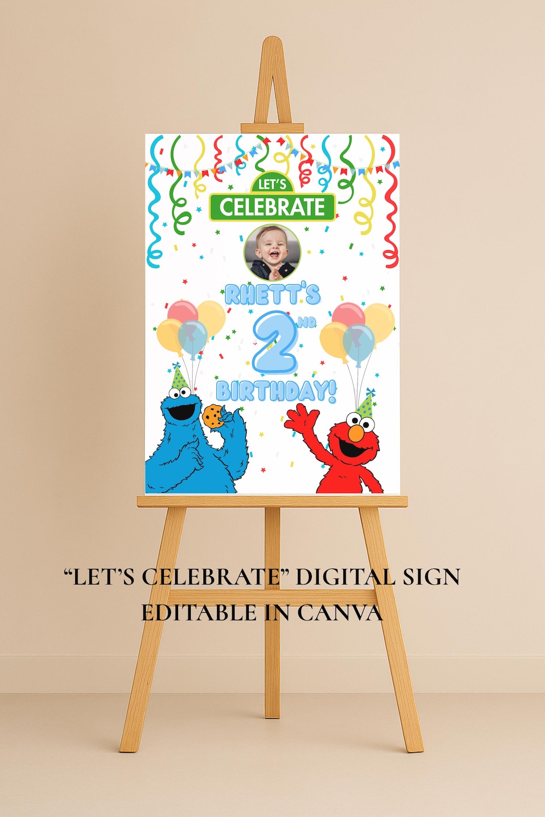 Elmo and Cookie Monster Sesame Street Editable Birthday Welcome Sign ...
