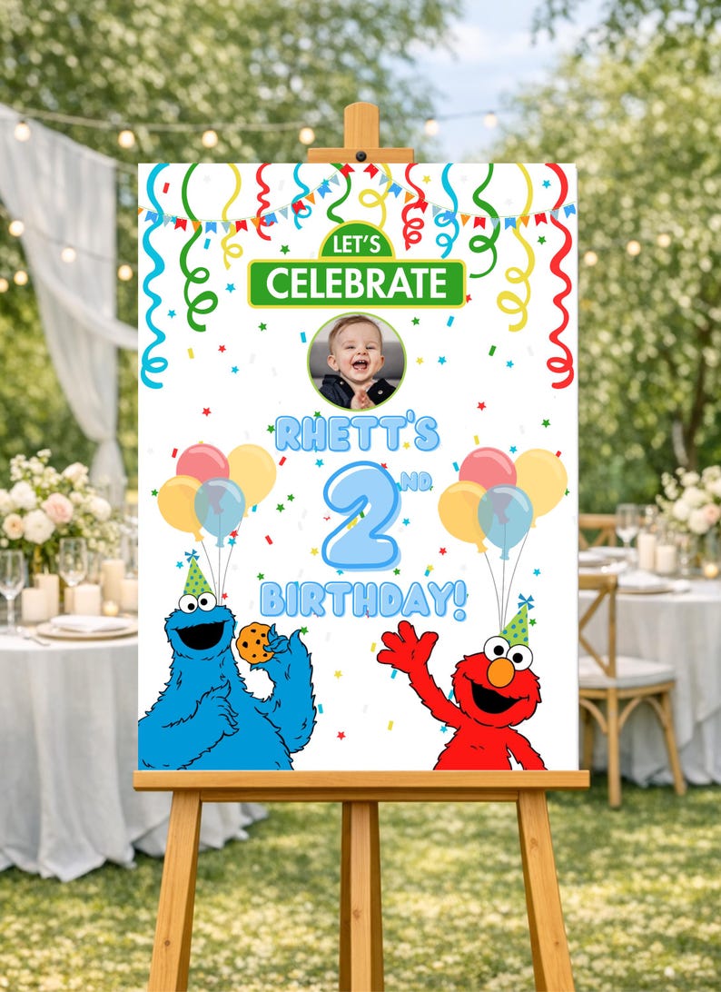 Elmo and Cookie Monster Sesame Street Editable Birthday Welcome Sign ...