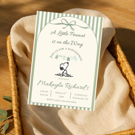 Snoopy Babyshower Invitation | Babyshower Digital Invite | A Little Peanut is on the Way