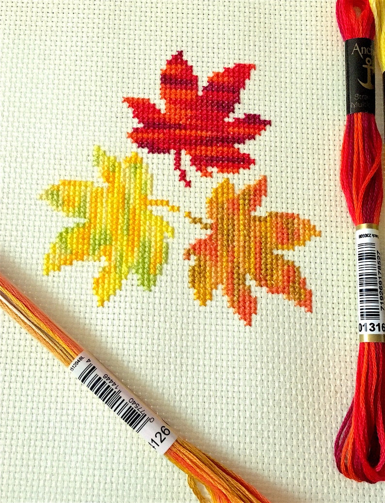 Variegated Autumn maple leaves Cross stitch pattern Autumn Etsy