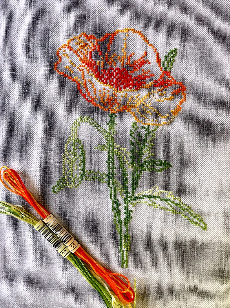 Variegated Poppy Cross stitch pattern Flower cross stitch Etsy
