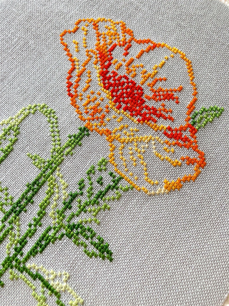 Variegated Poppy Cross stitch pattern Flower cross stitch Etsy