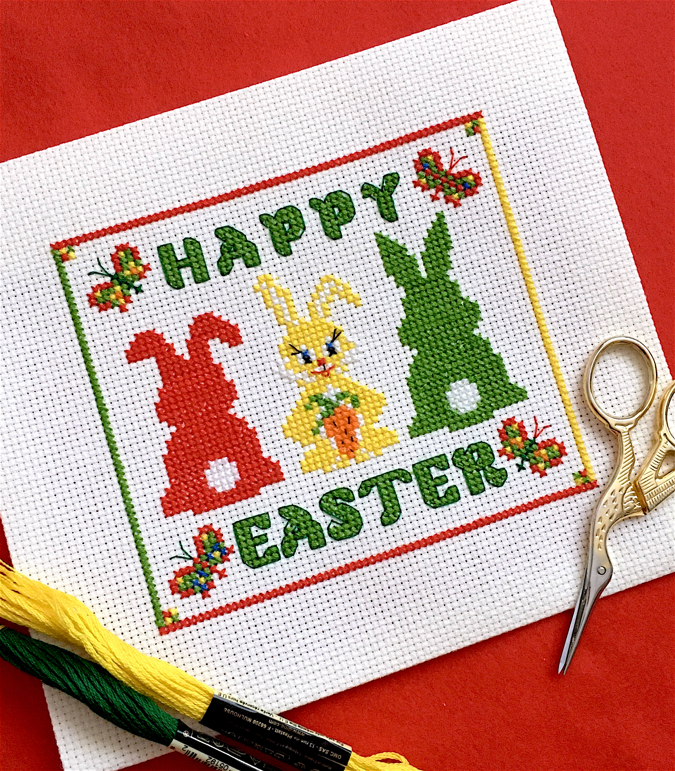 Happy Easter Bunnies Cross stitch pattern Easter Bcard cross Etsy