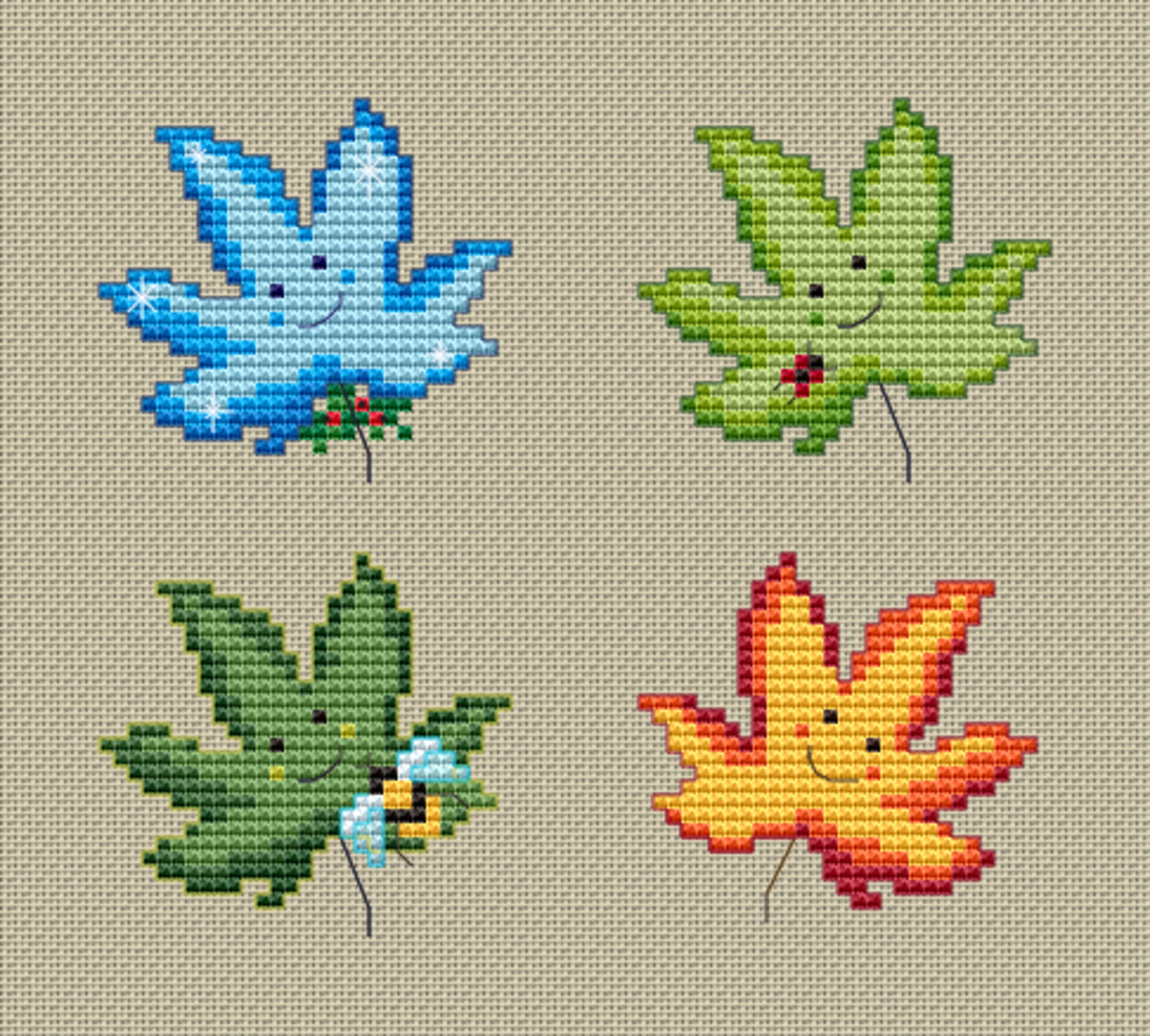 Set of 4 Seasonal Maple Leaves Cross stitch pattern Etsy