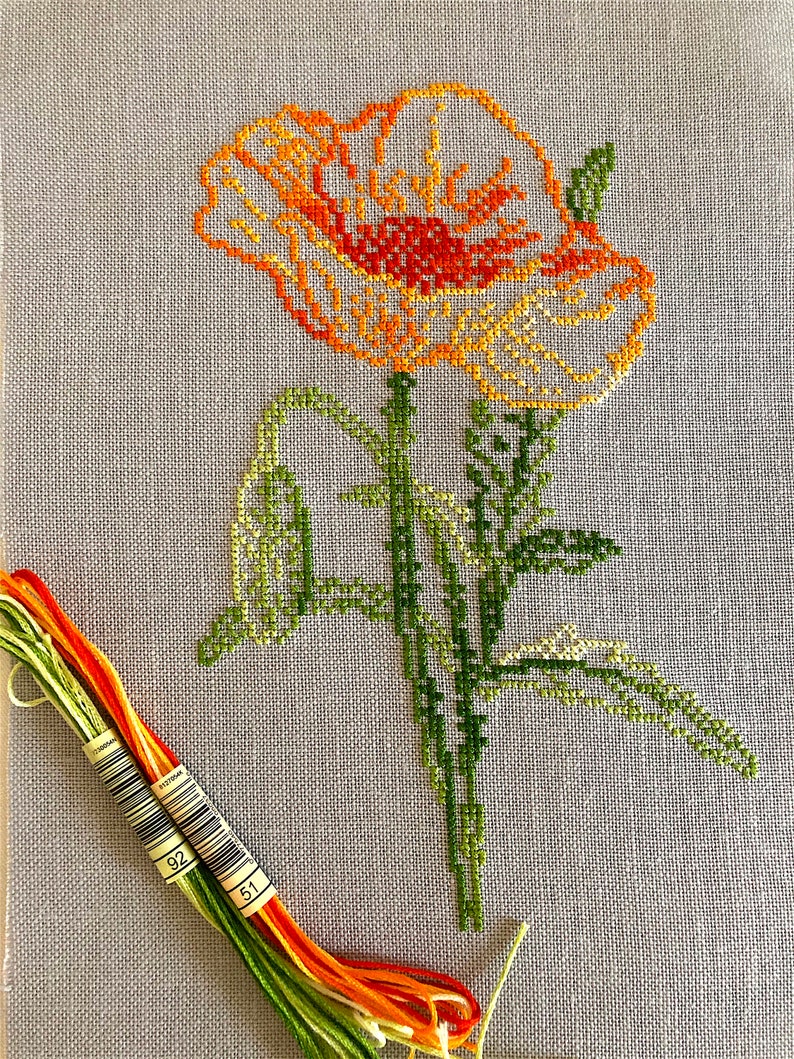 Variegated Poppy Cross stitch pattern Flower cross stitch Etsy