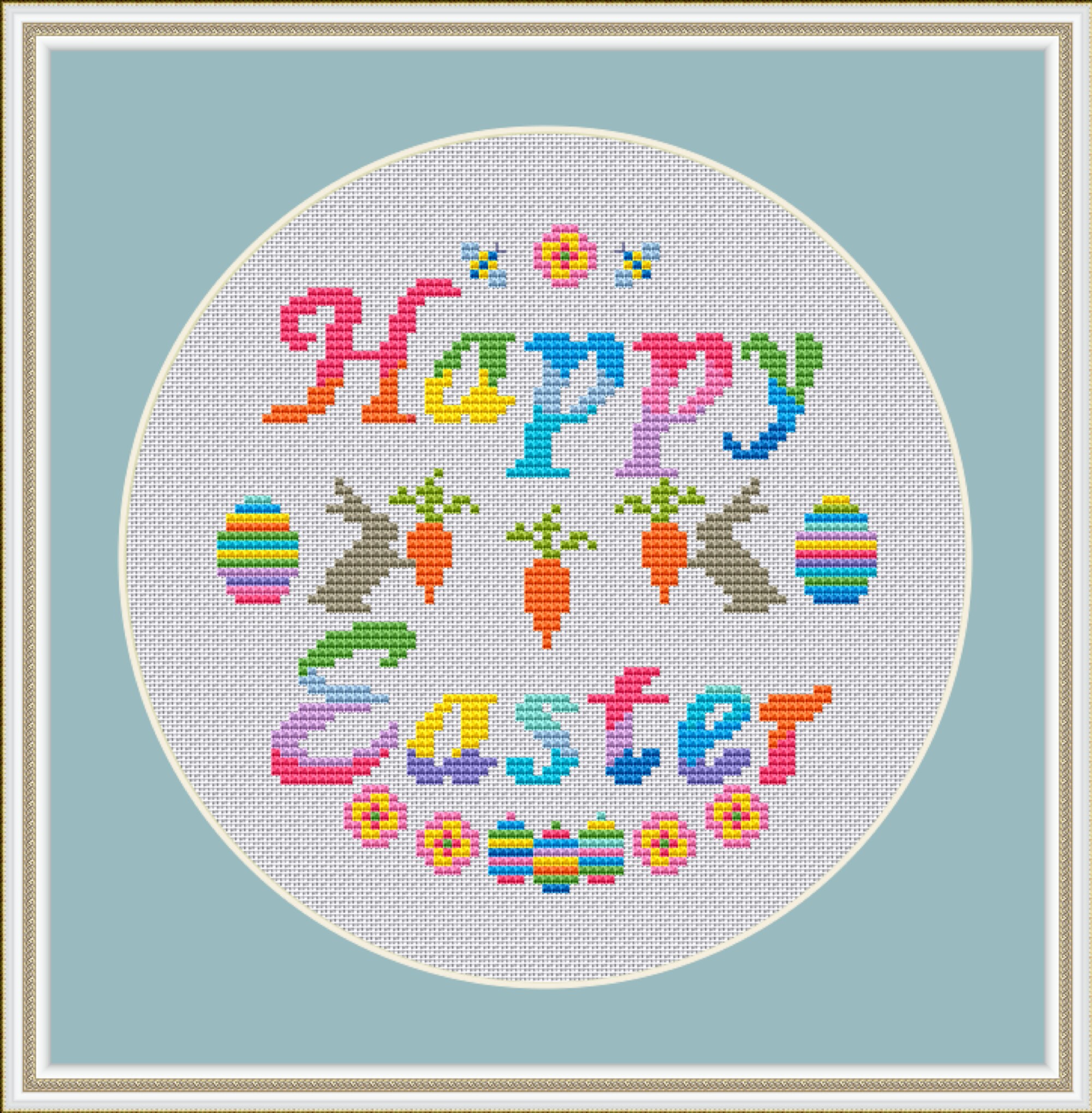 Happy Easter Cross stitch pattern Easter ornament cross Etsy