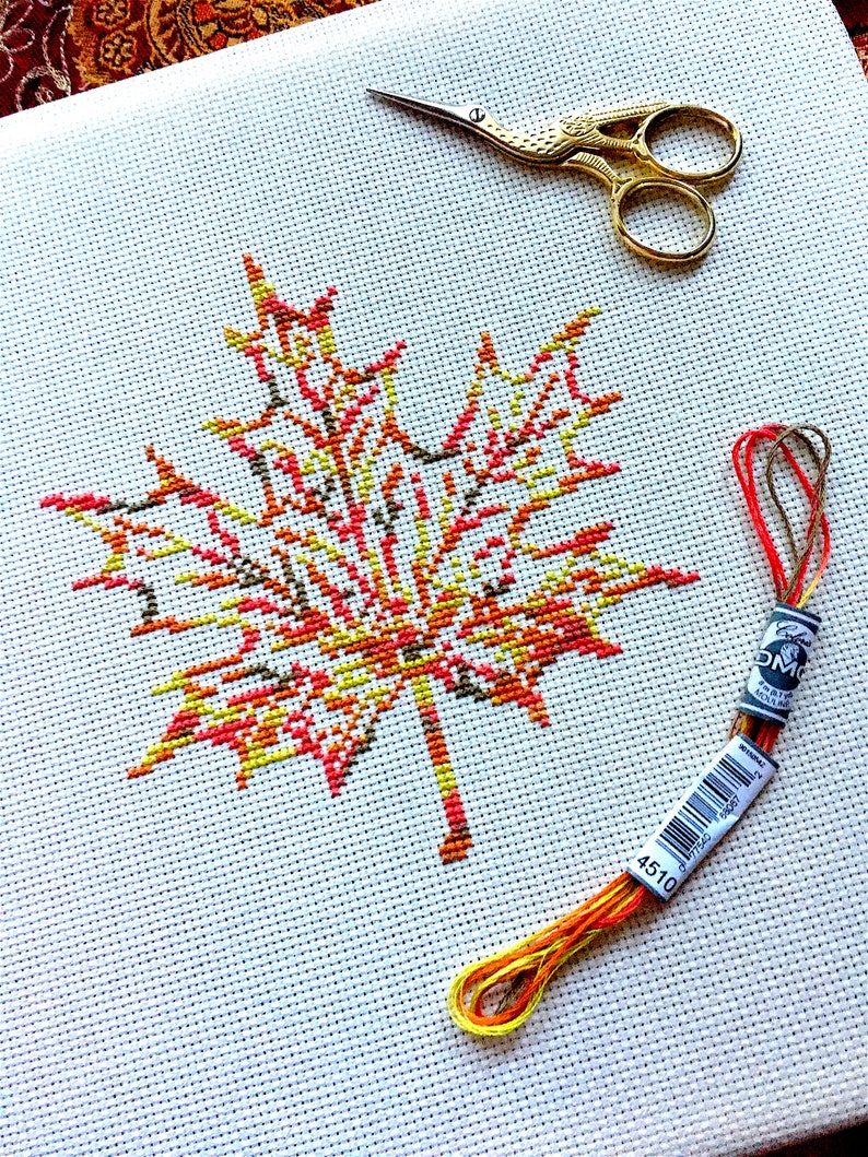 Variegated Maple Leaf Cross Stitch Pattern Autumn Leaf Cross Etsy