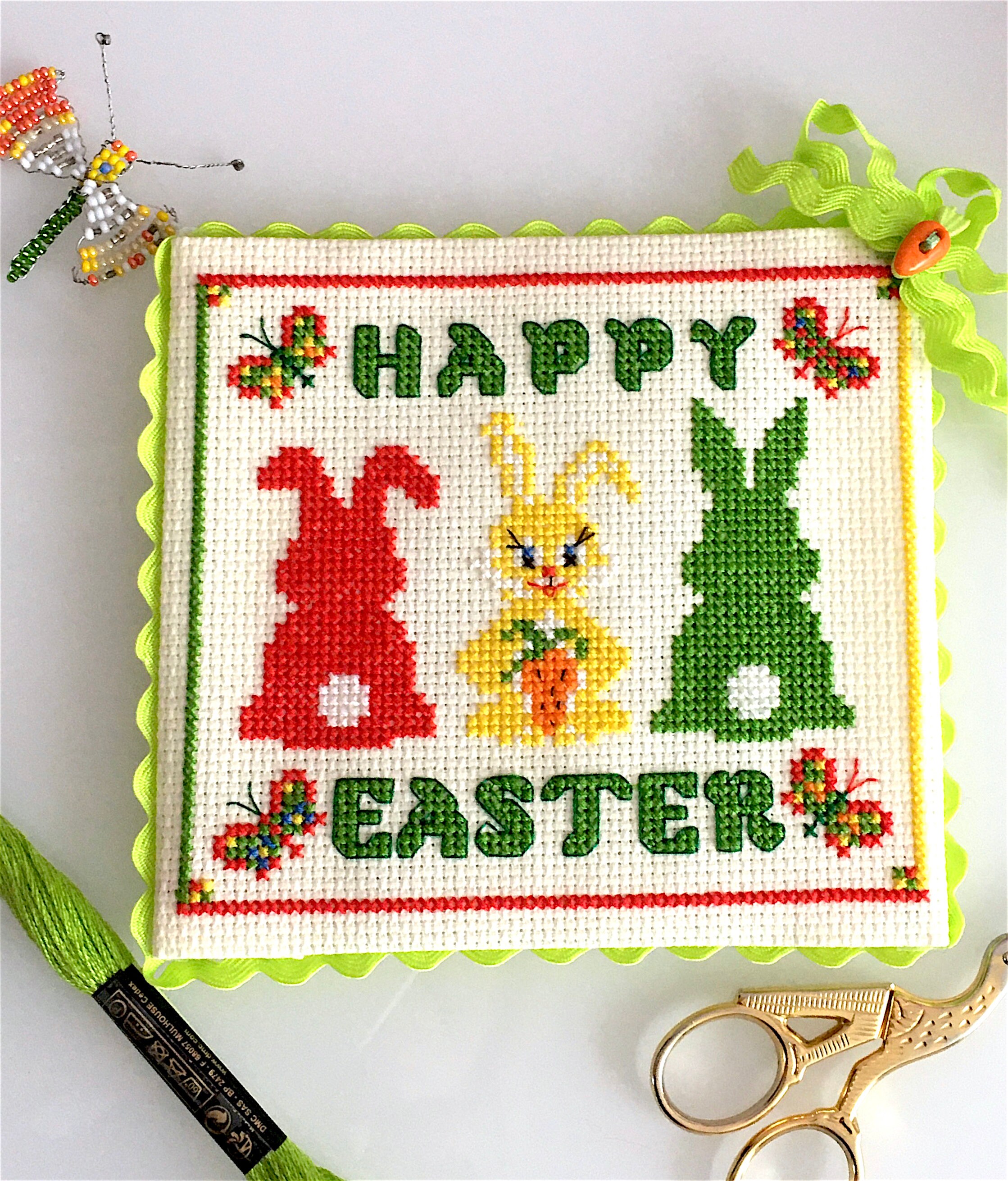 Happy Easter Bunnies Cross stitch pattern Easter Bcard cross Etsy