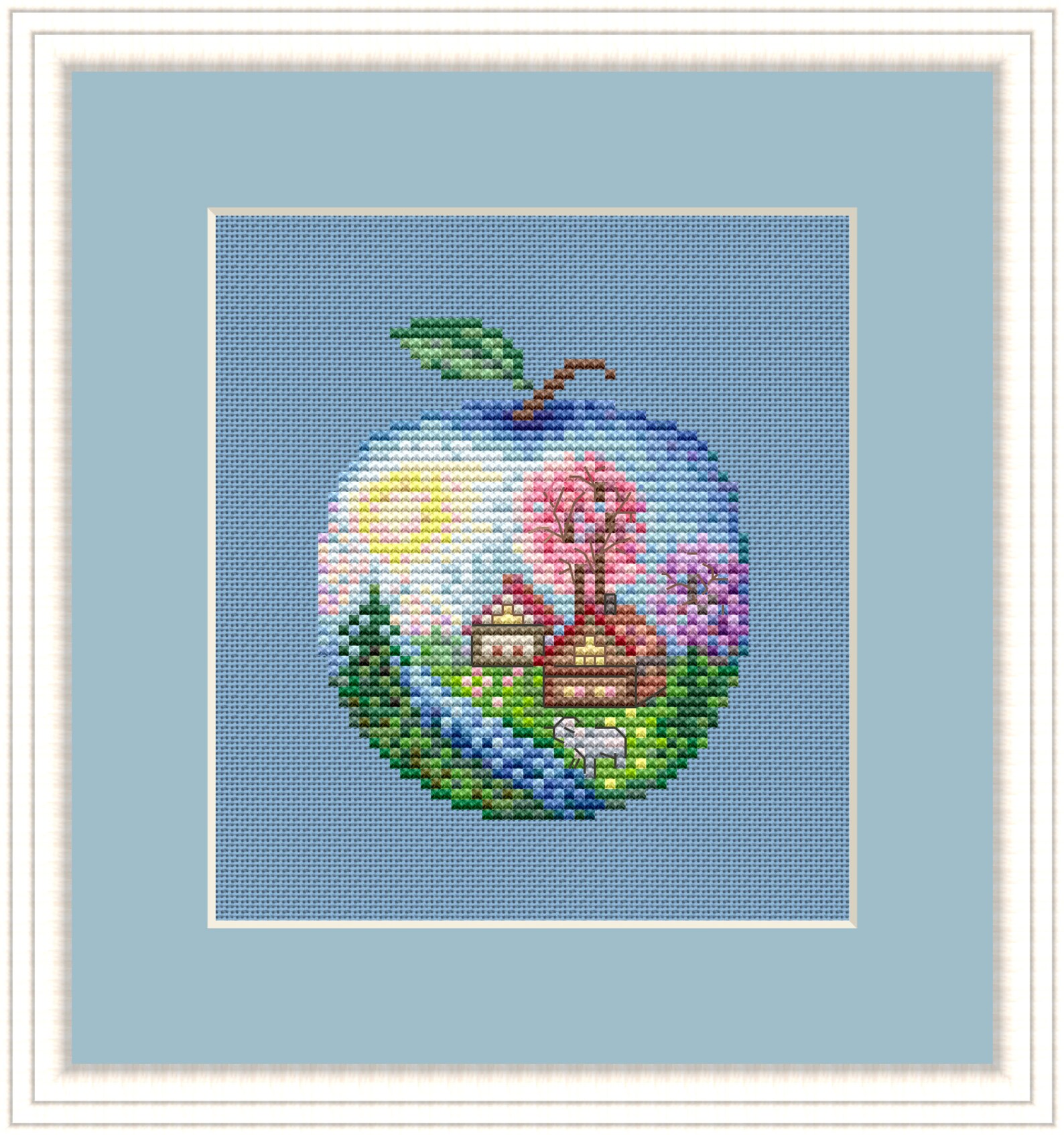 Spring in an apple Cross stitch pattern Modern Embroidery Etsy