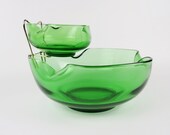 Vintage Glass Chip And Dip Set Bowl Serving Anchor Hocking Green Retro Holiday Party