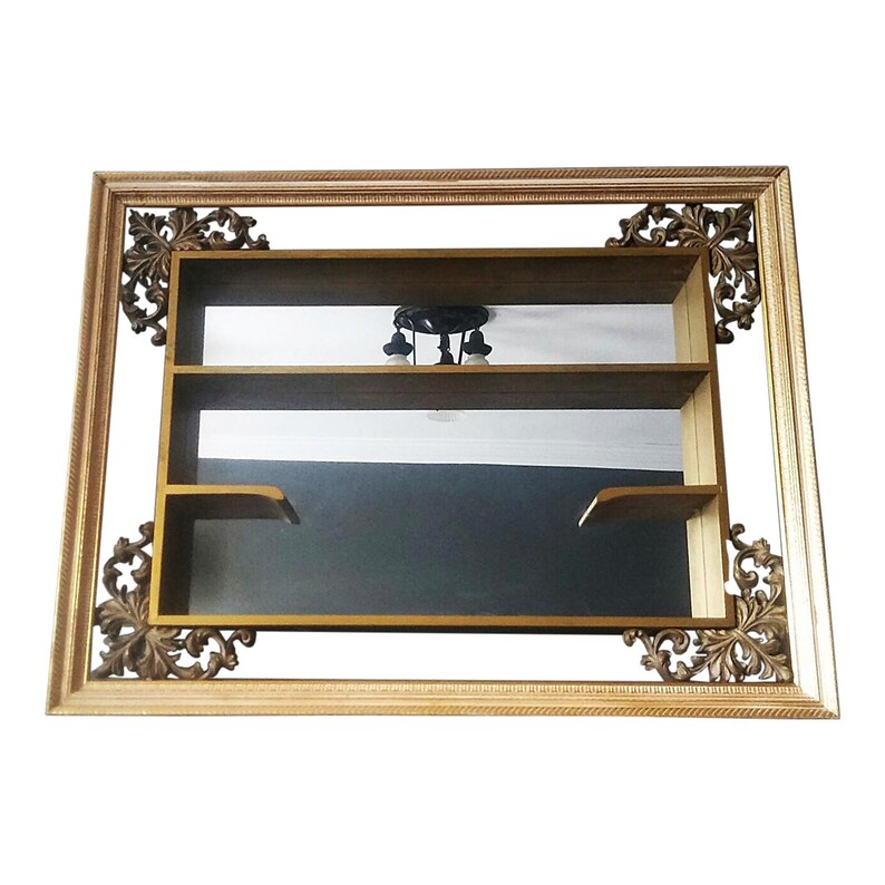 Turner Shadow Box Mid Century Mirror Gold Wall Shelf Vintage Display Retro Wood