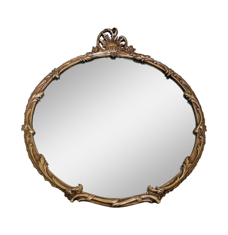 Gold Wall Mirror Large Round Antique Italian Floine Baroque Style Gilt Gilded Carved Wood