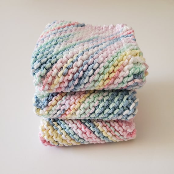 Cotton dish cloths, 100% cotton hand knitted wash cloths, gift for her, home and living, kitchen essentials, dishcloth set, wash cloth set