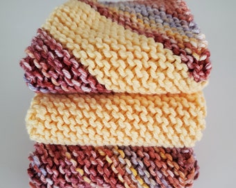 Cotton dish cloths, 100% cotton hand knitted wash cloths, gift for her, home and living, kitchen essentials, dishcloth set, wash cloth set