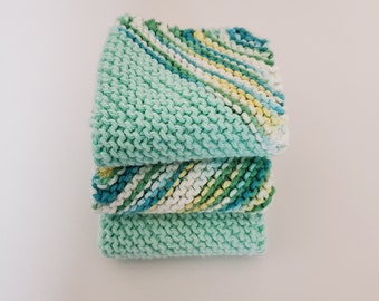 Cotton dish cloths, 100% cotton hand knitted wash cloths, home gift, home and living, kitchen essentials, dishcloth set, wash cloth set