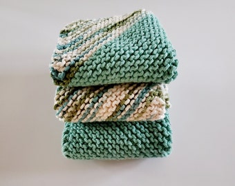 Cotton dish cloths, 100% cotton hand knitted wash cloths, gift for her, home and living, kitchen essentials, dishcloth set, wash cloth set