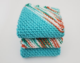 Cotton dish cloths, 100% cotton hand knitted wash cloths, gift for her, home and living, kitchen essentials, dishcloth set, wash cloth set