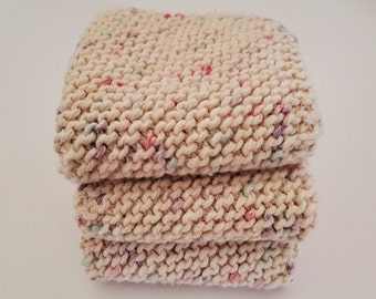 Cotton dish cloths, 100% cotton hand knitted wash cloths, gift for her, home and living, kitchen essentials, dishcloth set, wash cloth set