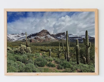 Snow Meets Desert. Superstition Mountains Arizona, Digital Download, Fine Art Landscape Photography.