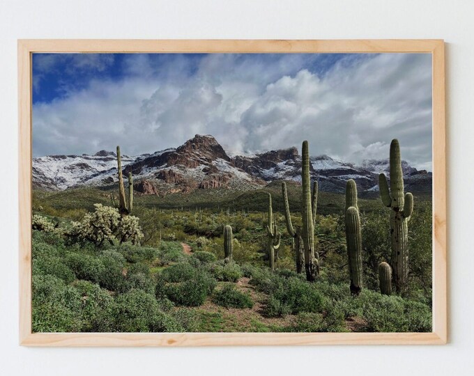 Snow Meets Desert. Superstition Mountains Arizona, Digital Download, Fine Art Landscape Photography.