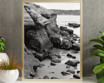 La Jolla Cove Shore, California. Digital Download. 35mm B&W Scanned Film, Landscape Fine Art Photography.