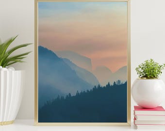 Yosemite Pastel Haze, Tunnel View, Yosemite National Park, Digital Download, Fine Art, Pastel Landscape Photography.