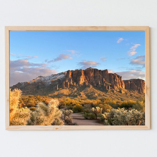 Snow Meets Desert. Lost Dutchman, Superstition Mountains Arizona, Digital Download, Fine Art Landscape Photography.