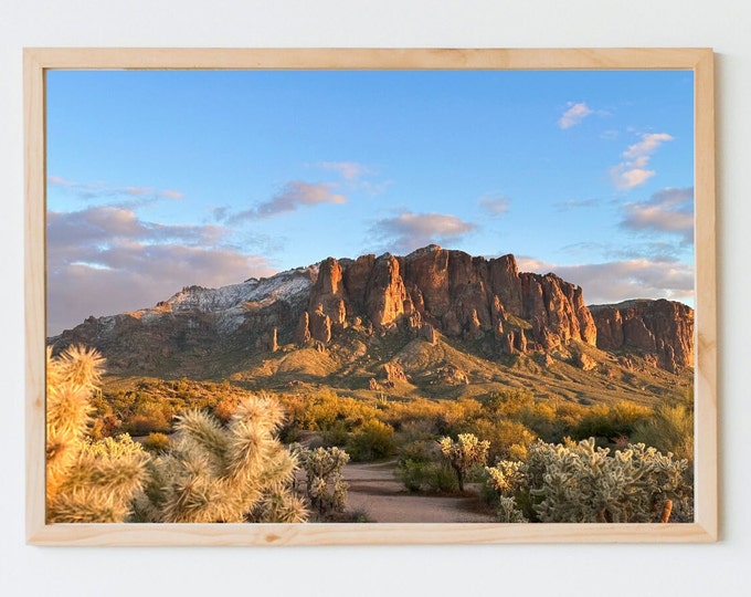 Snow Meets Desert. Lost Dutchman State Park, Superstition Mountains Arizona, Digital Download, Fine Art Landscape Photography.
