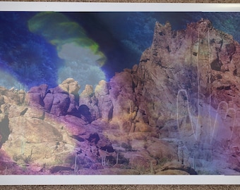 Hidden Saguaro of Wave Cave Trailhead, Superstition Mountains, Arizona. Framed Inkjet Print, 11x17"
