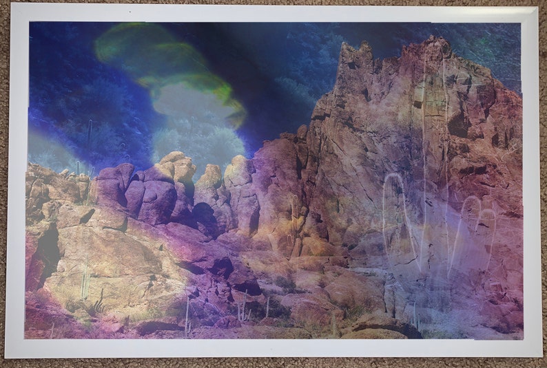 Hidden Saguaro of Wave Cave Trailhead, Superstition Mountains, Arizona. Framed Inkjet Print, 11x17 image 1