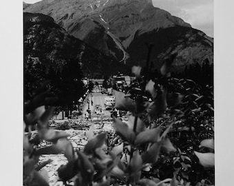 Downtown Banff with Cascade Mountain. Black & White Darkroom Silver Gelatin Print on Glossy Fiber Paper. 8x10” inches.