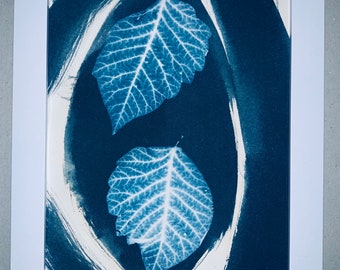 Cyanotype Framed Print Sedona Leaves 5x7" Inches