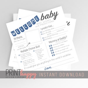 Foglio di scrapbooking con auguri e previsioni per il baby shower, Benvenuto bambino, Attività per il baby shower, Mad Libs per neonati, Download immediato stampabile
