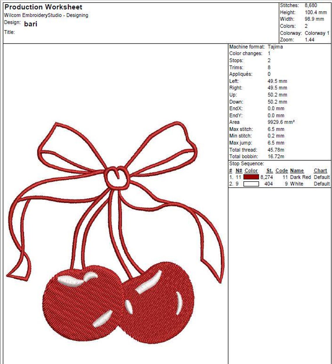 Bow Cherry PES File, Embroidery Design, Machine Embroidery Digital File ...