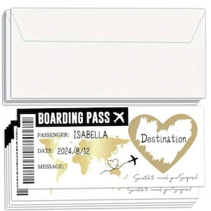 Carte d'embarquement, carte à gratter pour des vacances surprises, billet pour une destination de vacances surprise