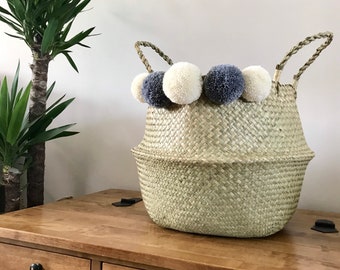 XXL Pom Pom Basket.  Grey and cream