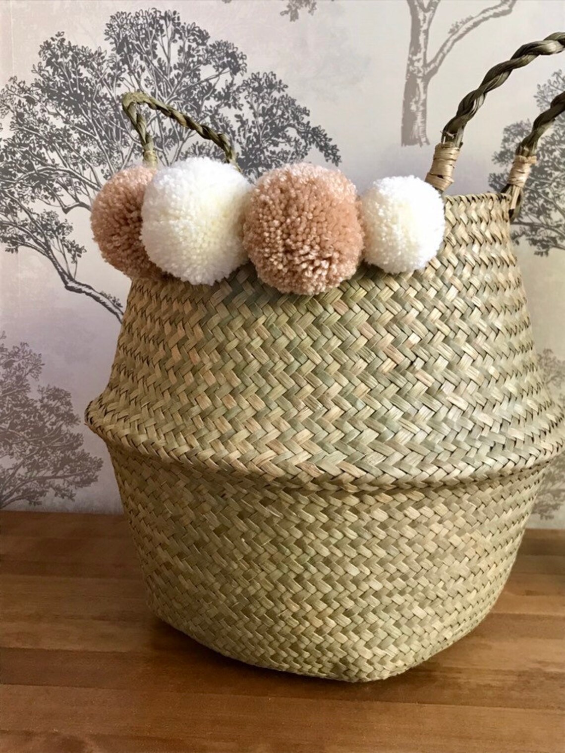 Large Pom Pom Basket. Neutral Colours Etsy UK