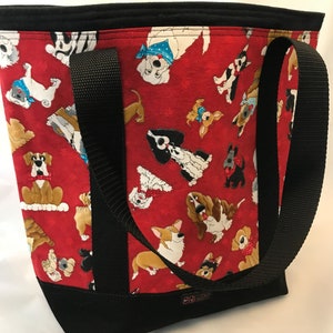 Cute Dog Tote Bag, Large Handbag, Cute Dog cartoons, Pets, pocket, Water and Stain Resistant Bottom, Market Bag, Gift for Dog Lover
