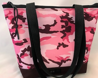 Pink Camo Purse, Camouflage Bag of Stain Resistant and Water Resistant Fabrid, Small Zippered Handbag, Gift for Her, Gift for Women