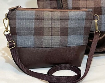 Fraser Tartan Crossbody Bag of Scottish Wool, Leather Bottom,  Womens Gift, Mothers Day, Outlander Lovers Purse Handbag