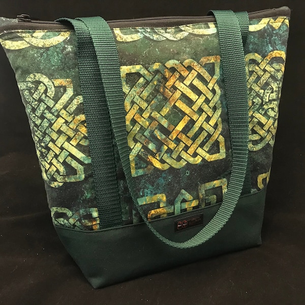 Celtic Knots Handbag Womens, Purse, Irish handbag, Bottom 9"WX11.5X"H X 5"D, 12" Zip Opening,Handcrafted, Water/Stain Resistant Bottom