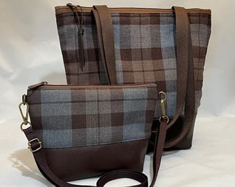 Fraser Tartan tas van Schotse wol, lederen onderkant, over schouder portemonnee met rits of crossbody tas, damescadeau, Moederdag, Outlander Lovers