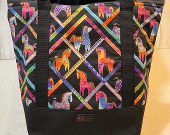 Horses Over Shoulder Handbag, Susan Busch fabric, Purse, Bottom, Handcrafted, Water/Stain Resistant Bottom, Womens Gift