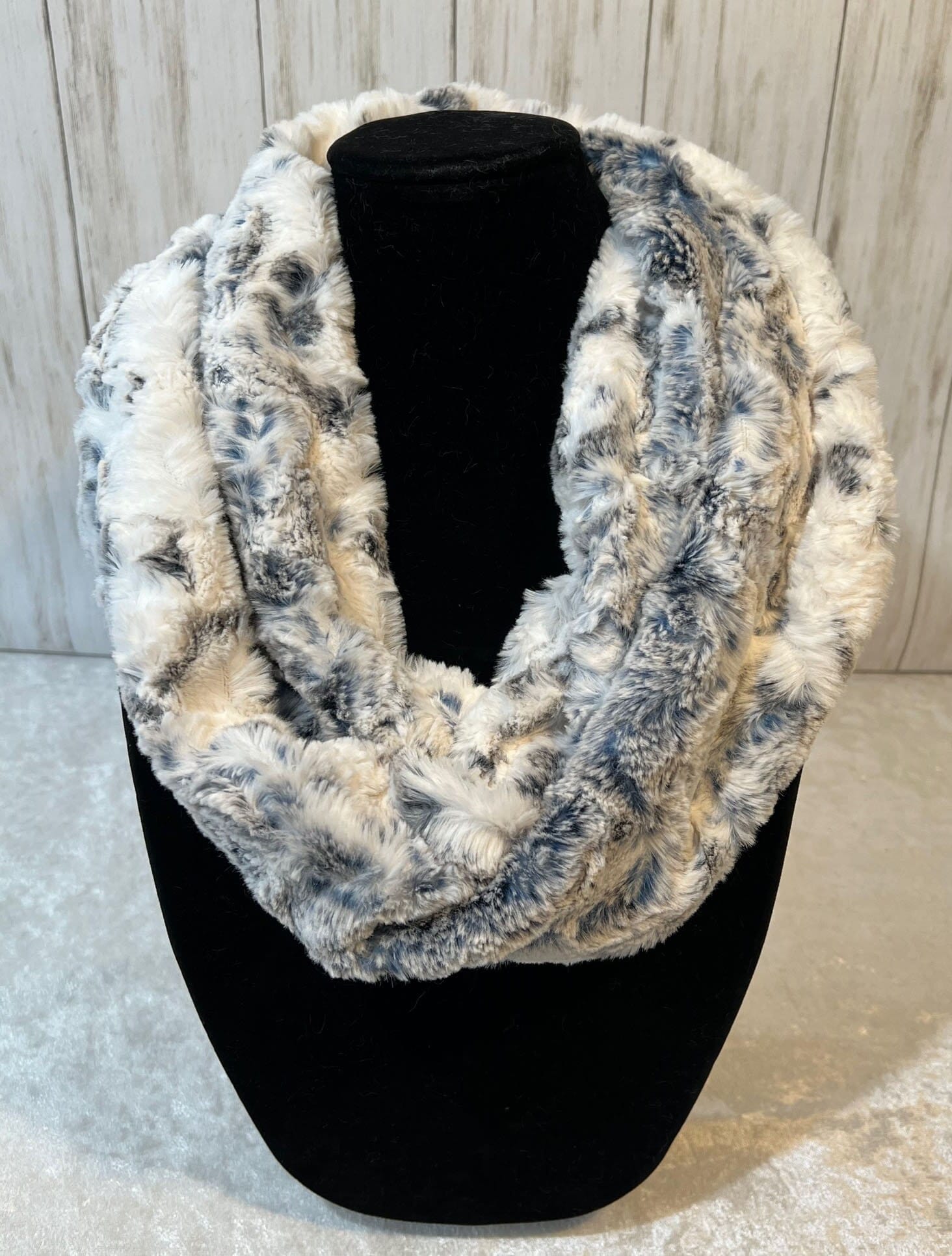 Minky Infinity Cowl Scarf of Snowy Owl Navy Luxe Cuddle, Luxury Faux Fur, Christmas Gift, Womans Gif