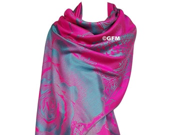 Scarf Beautiful Gold Jamavar Floral Design Pashmina Style Shawl Wrap