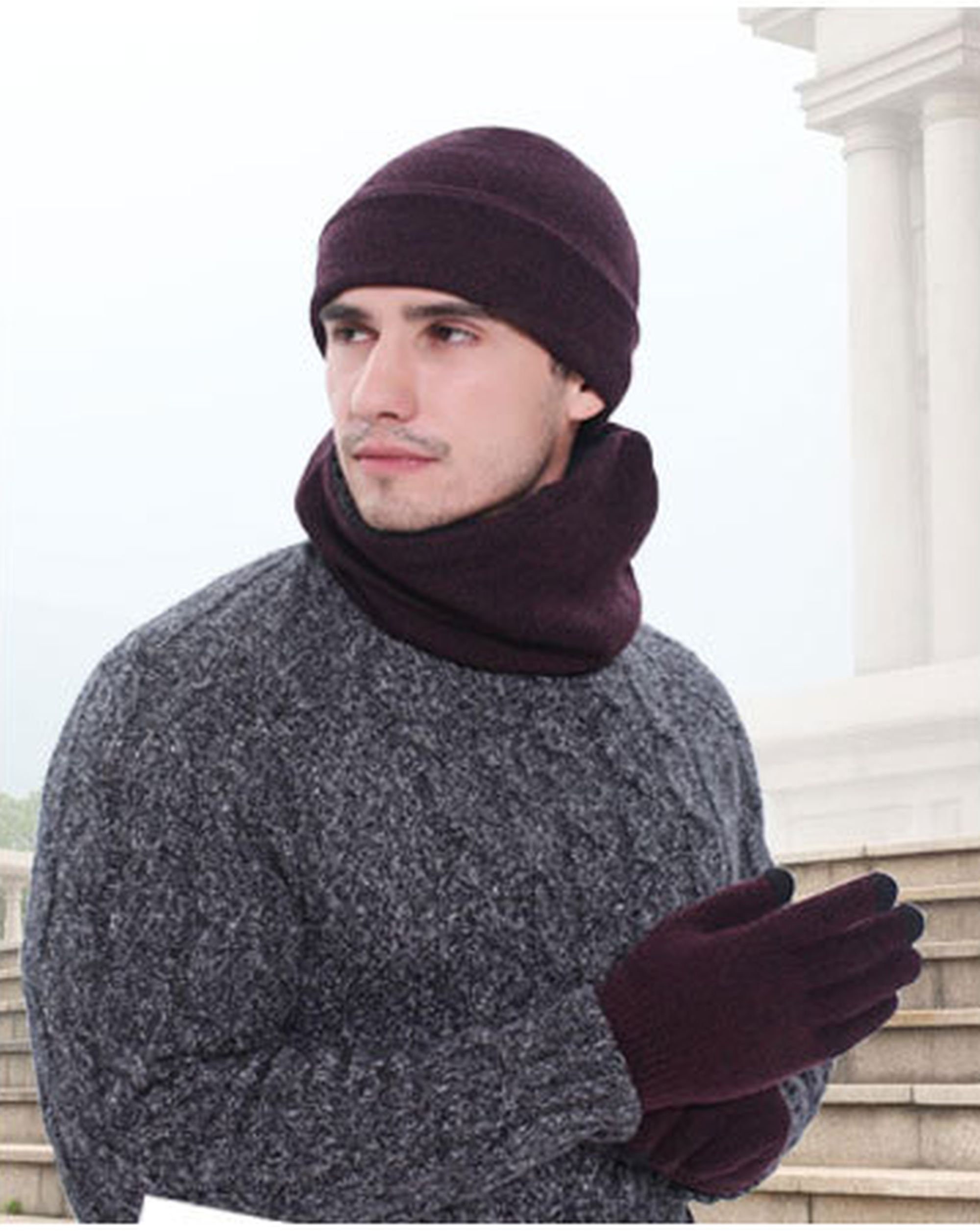 GFM Mens Three Piece Warm Winter Neck Tube Scarf Beanie Hat Etsy UK